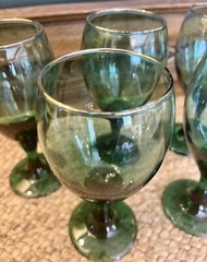 VTG Libby Juniper Green Water Wine Goblets Set Of 12 Glass Teardrop Gold Rim