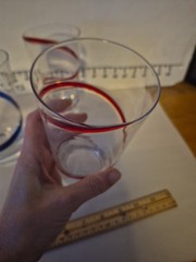 3 Red & 1 Blue Pier 1 Tumblers Glasses Swirline Retired Barware Beer Water