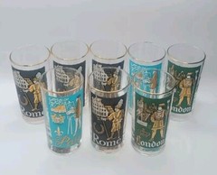 Vtg Libbey International Cities of The World S/8 Highball Glasses w/ Carrier
