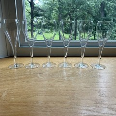 6 Vntg Hollow Stem Champagne Glasses Fluted Tulip Shape Blown Glass 8.5” Tall