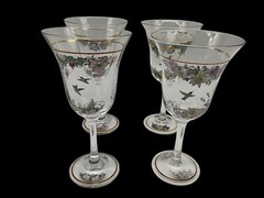 Wine Glasses by Lena Lui Stunning Set of 4 Sparkling Bouquets Hand Painted