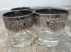 4 Pc Mid-Century Modern Queen’s Lusterware Silver Fade Lowball Glass Set