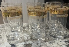 Six Vintage Gold Banded Regency Highball Tumblers, Retro Cocktail Barware MCM