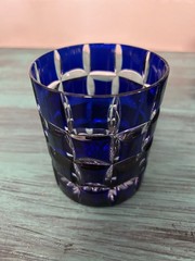 Ajka Crystal Cobalt Blue “Ribbon” Pattern Whiskey Glass