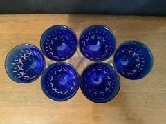 WMF Cristal Cabinet Cobalt Blue Cut to Clear Sherry Stems Set of 6, 1970s