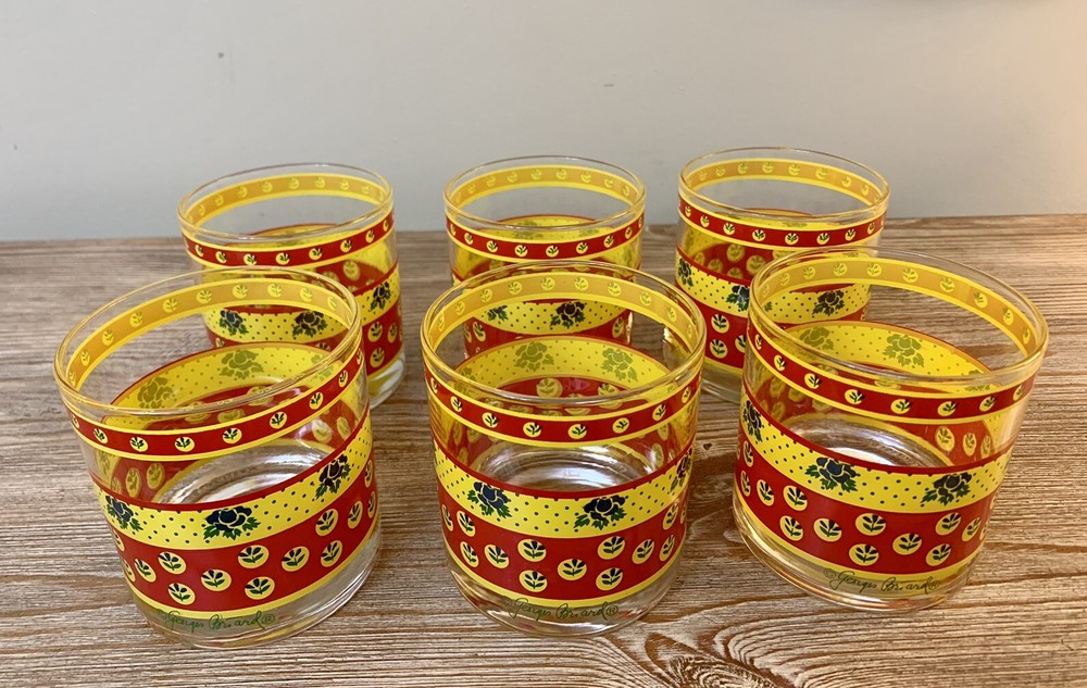 Vintage GEORGES BRIARD FLOWER COCKTAIL GLASSES Retro MCM Set of 6 Lowball RARE