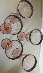 ANTIQUE RARE CAMBRIDGE GLASS 701 STERLING SILVER ENCRUSTED RIM PINK WINE STEMS