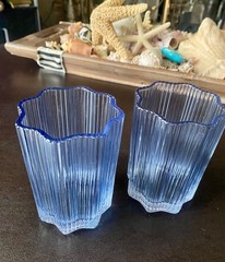 Glass Hause Ribbed Glass Tumblers Blue, mint condition 2 each