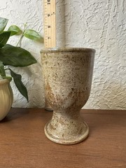 Studio Art Pottery Handmade Goblet Chalice Wine Glass 5.75″ Stoneware Blue Brown