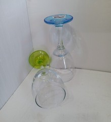  2 New With Tags Cristar Copa Agua Aragon Wine Glasses 1 Green 1 blue Base