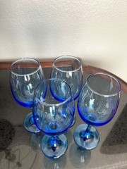 Set of 4 Vintage Cristar Rioja Aquamarine Sky Blue Wine Glasses 8″