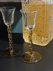 Vintage Hand Blown Venetian Art Glass Cordial glasses Amber