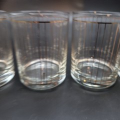 Lot 4 Vintage Culver Glass Devon Gold 22k Vertical Stripe Rocks Glasses Signed