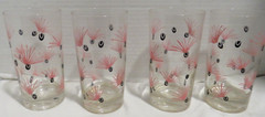 Vintage Milkweed Merry Maker Federal Glass Pink Black Drinking Glasses set of 7