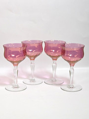 Vintage West Virginia Glass Cranberry Lustre Wine Glasses Stem 40 Red Set of 4