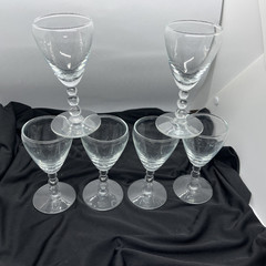 Vintage Libbey Knob Hill Clear Cordial Wine Sherry Claret Glass Beaded Stem Set