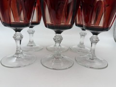 Set of 6 Cristal D’Arques Durand Gothic Wine Glasses Ruby Red Cut To Clear 1970s