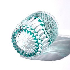 Edo Kiriko Luxury Crystal Whiskey Glass Hand Cut To Clear Green 9oz Gift Packing