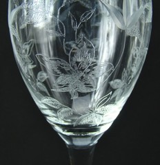 5 Elegant Ornate Floral Etched Cut Crystal Mystery Pattern Water Wine Glasses