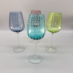 Circleware White Dot Wine Glasses Set of 4 Multicolor Hand Blown Stemware