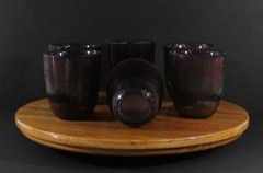 Unique Vintage Set of 6 Ridged Cranberry Red Roly Poly Cocktail Glasses 11 oz.