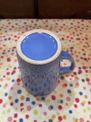 Homer Laughlin Riviera Handled Tumbler Mauve Blue Excellent