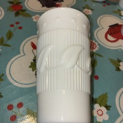 White Milk Glass Tumbler Drinking Glass, Rare Leaf Stripe Dot Pattern, Set Of 4