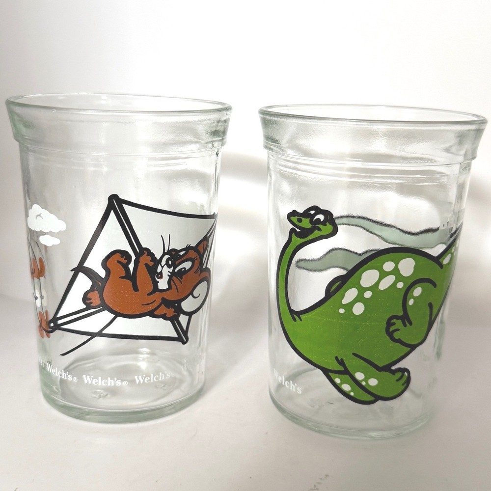 VTG Anchor Glass Welch’s Tom & Jerry Glass Dino Jerry Mouse 1990 Set