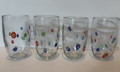 4 Art Glass Millefiori Bubble Tumblers Highball Glasses Murano Style 5.5″