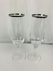 Set of 2 Johann Haviland Crystal Platinum Trim Champagne Flute 7 3/4″h»Wedding R