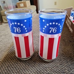 2 Vtg 1976 Libby Libbey Bicentennial USA Flag Tumbler Drinking 6.5″Glasses 16oz