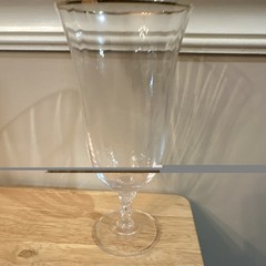 4 ea Clear & Gold Decorated Crystal Stemmed Goblet Drinking Glass with Gold Rim
