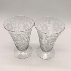 Vtg. Tiffin-Franciscan Rose Marie Clear Etched Floral Juice Glasses Set Of 2