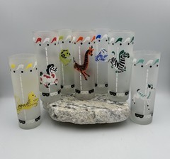 Libbey 50s Circus Carousel Tom Collins Frosted Drinking Glasses Libby Set Of 7