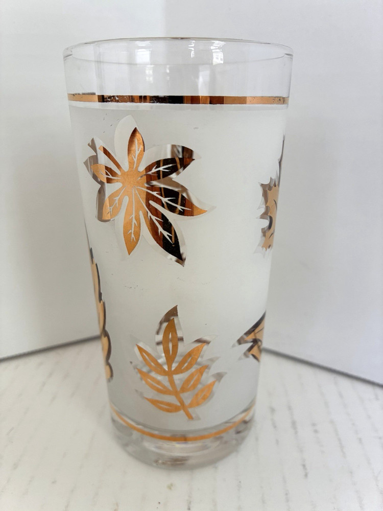 Replacement Libbey Gold Leaf Foliage 10 Oz Tumbler Glass Frosted
