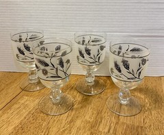 Vintage Libbey Silver Leaf Wheat Frosted Goblets Wine/Water Glasses Lot of 4-MCM