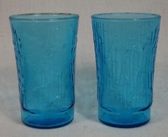 2 Vtg Anchor Hocking Pagoda Laser Blue 5 oz Flat Tumbler Juice Glass 3 3/4″ H