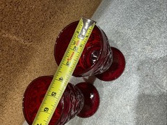 Vintage IVIMA Portugal Scroll Ruby Red Goblets 4 Part Mold Baroque Pair Set 2