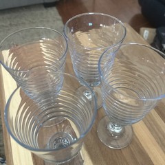 VINTAGE Libbey Sirrus Ribbed Design Clear Glass Set Of 4 Footed Water Goblets