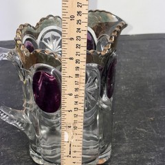 Vintage EAPG Bulls Eye & Starburst Pitcher W/ Amethyst Stain US Glass Co