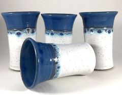 Studio Pottery Tumblers Signed CLP 12oz Lot of 4 Oatmeal Blue Aqua Drip Band