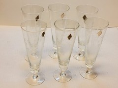6 Radio Brand Clear Etched Cut Wheat Pattern Goblet Glasses 12 oz 8.5″ Tall
