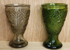 Miniature Goblets Green and Smoky Clear Glasses Set of 2 Cordials 3 Inch Vintage