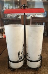 Vintage Libbey Frosted Plantation Scenes Highball Tumblers With Caddy Carrier