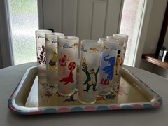 Vintage 1950’s MCM Libbey Frosted Carousel Glasses Set Of 7 Tom Collins Iced Tea