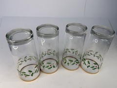 Vintage Christmas Holly Berry Gold Rim Highball Glass Tumblers Set of 4