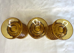 INDIANA GLASS Whitehall Amber by Colony 12 oz Iced Tea Goblets Set of 3 Vintage