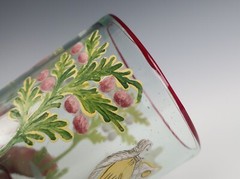 Pair Blown Enameled Glass Tumbler Cup Figures Fruit Rose German Venetian Antique