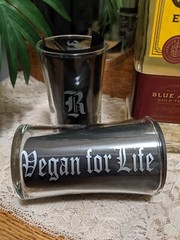 CUSTOM! 2-SIDED » VEGAN FOR LIFE » & Monogram «R» Drink Glass XMAS GIFT IDEA !
