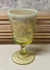 Vtg LG Wright Strawberry Currant Footed Goblet Vaseline Opalescent Glows 6 1/4″